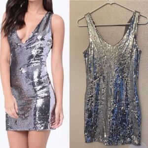 Style Biz Inc deep v neck Sexy y2k formal Bodycon Stretchy Mini Party dress S